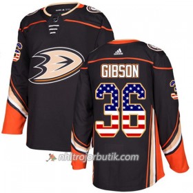 Män Ishockey Anaheim Ducks Tröja John Gibson 36 Adidas 2017-2018 Svart USA Flag Fashion Authentic